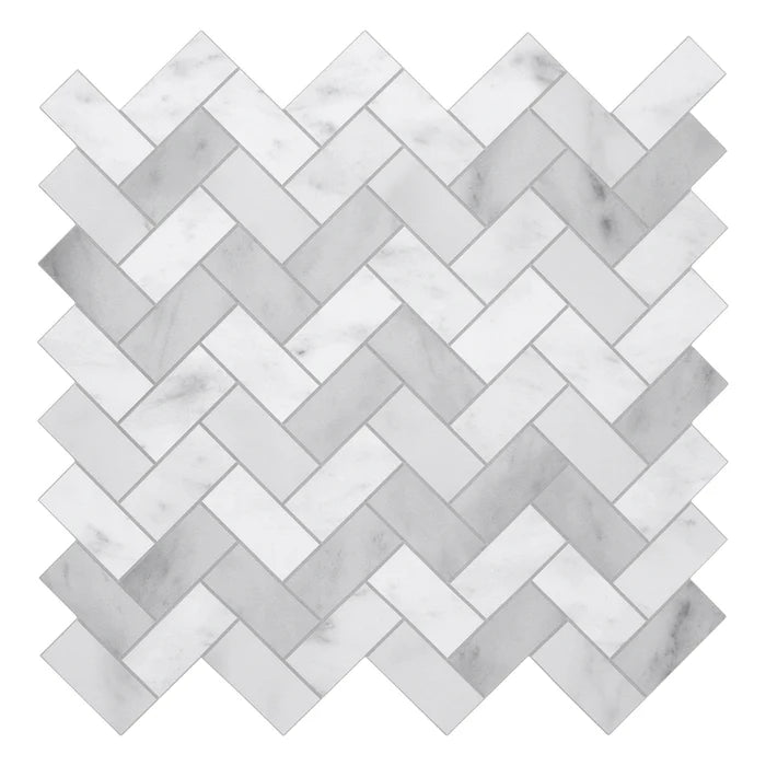 11.6" X 11.1" CARRARA WHITE HERRINGBONE