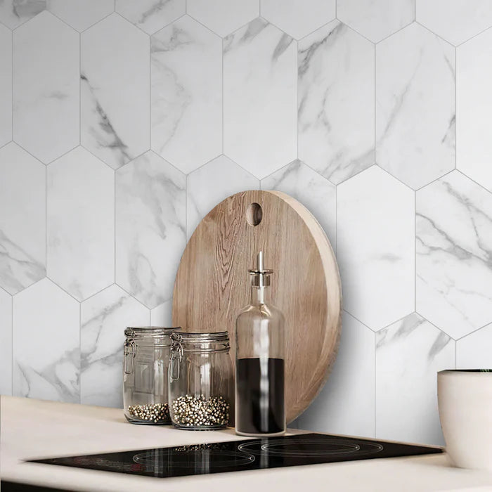 CARRARA WHITE MARBLE LONG HEXAGON