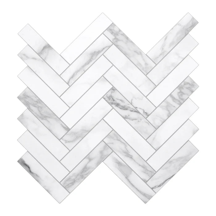 HERRINGBONE WHITE MARBLE